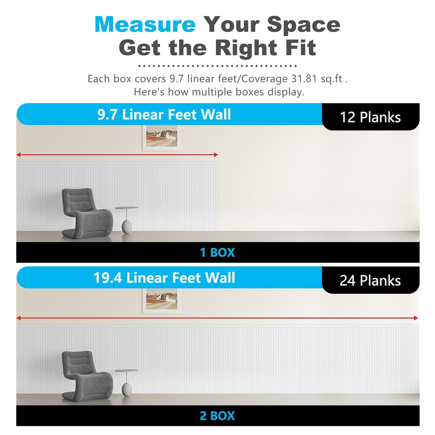 Art3d Wainscoting Wall Panel Kit, 37.8" Tall Beadboard Panels for Walls, Polystyrene Board and Batten Wall Panel Kit, Easy DIY Decorative Trim for Living Room, Kitchen, Bedroom – Covers 31 Sq.Ft