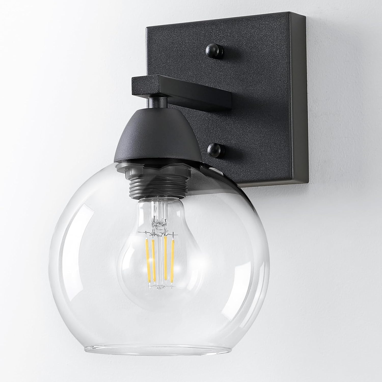Bathroom Light Fixtures, 1-Light Matte Black Vanity Light with Hand-Blown Thick Glass Shade, High Clarity & Durable, Wall Sconce for Mirror, Kitchen, Bedroom, Hallway