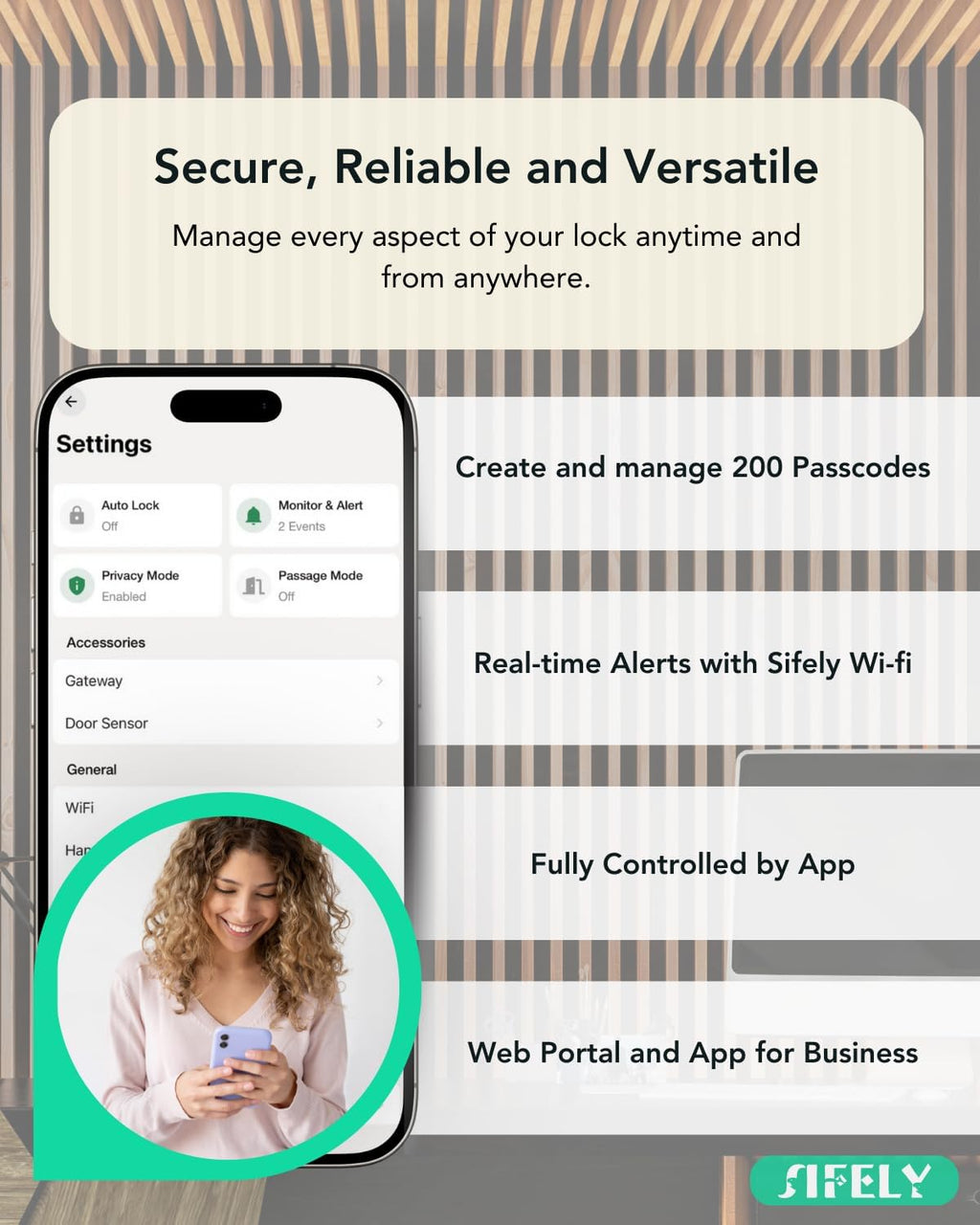 Built-in WiFi Smart Door Lock with Handle – Keyless Entry via App, Codes, Cards, Key, Voice & Remote Unlock, Auto-Lock, Access Logs, Family Sharing, Works with Alexa & Google, Great for Home & Rental