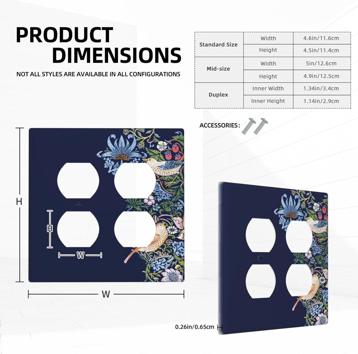 Decorative Outlet Covers Vintage Blue Morris Strawberry Thief Bird Flower 2 Gang Wall Plate Cover Double Duplex Receptacle Two Switch Light Switch Cover Plate Faceplate