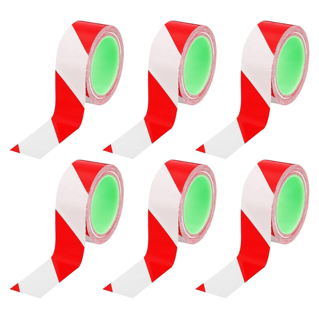 PATIKIL Floor Marking Tape 2 Inch x 110 Ft, 6 Pcs Self-Adhesive Warning Safety Tape Caution Stripe for Walls Floors Pipes Equipment Outdoor, Red/White