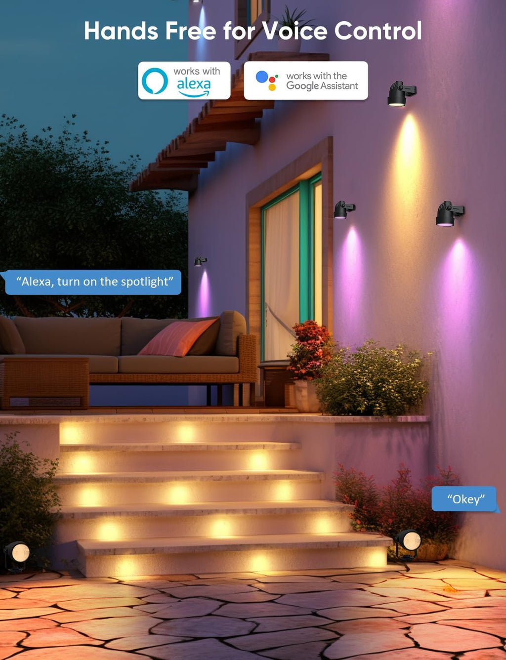 APPECK Landscape Lighting, RGBW Color Changing Low Voltage Landscape Lights with APP Control, IP65 Waterproof Outdoor Spotlights for Garden Yard Outside Decoration, 8 Pack