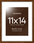 Homeforia 11x14 Brown Picture Frame, High End Dark Oak 11x14 Walnut Poster Frame with Mat 8x10, 11 x 14 Wooden Frame Matted to 8 by 10 inch Photo, 14x11 Thin Frames, Tempered Glass, Wall Kit, Set of 1