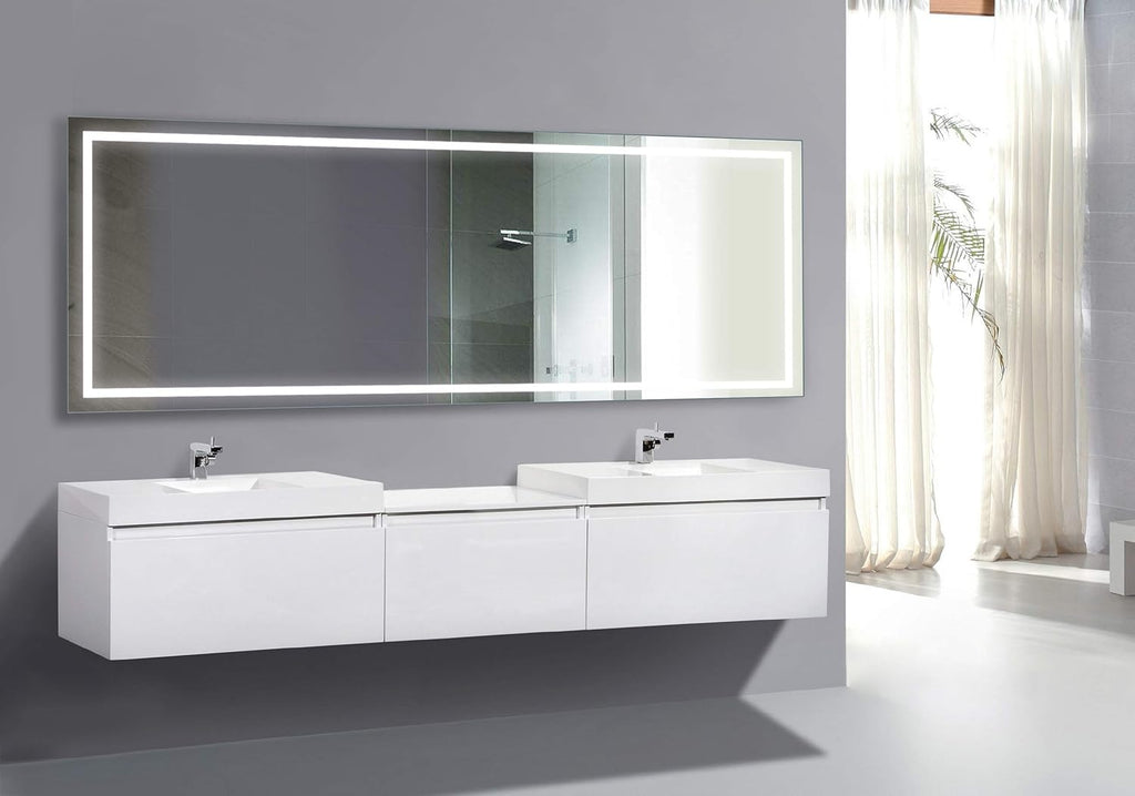 Krugg | Large 96 Inch X 36 Inch LED Bathroom Mirror | Lighted Vanity Mirror Includes Defogger | Wall Mount Vertical or Horizontal Installation |