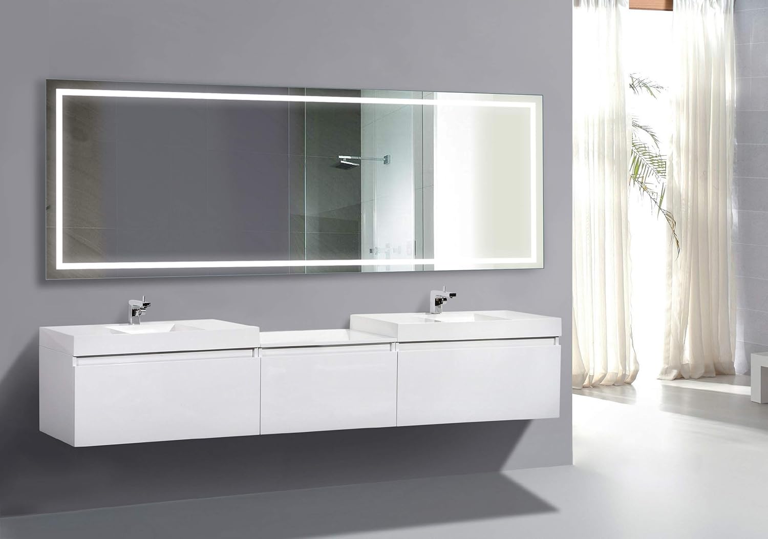 Krugg | Large 96 Inch X 36 Inch LED Bathroom Mirror | Lighted Vanity Mirror Includes Defogger | Wall Mount Vertical or Horizontal Installation |