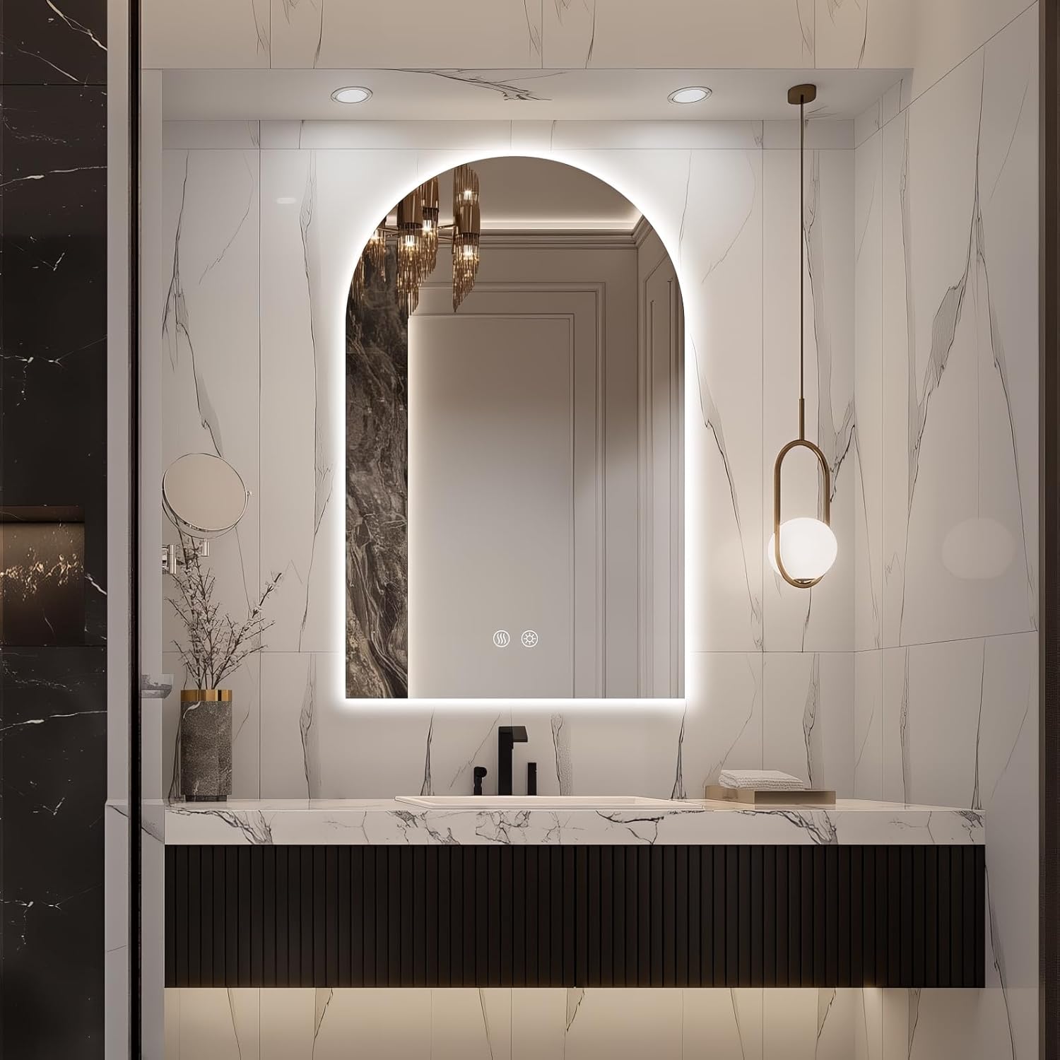 Niccy Arched LED Bathroom Mirror, 48x30 Inch Arch Frameless Backlit Mirrors for Wall Arched Lighted Vanity Mirrors Defogger and 3 Color, Explosion-Proof, HD Glass and IP65 Waterproof