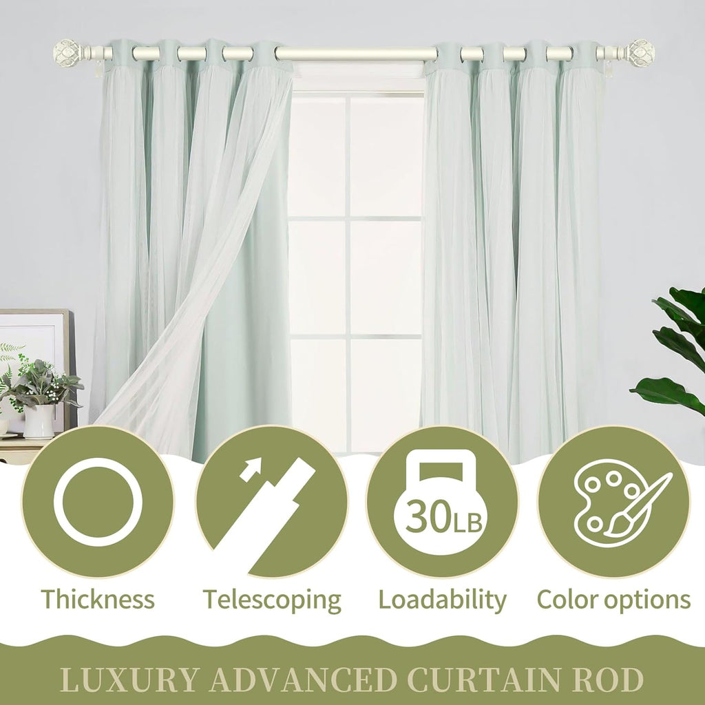 White Farmhouse Curtain Rods for Windows:72-144" Heavy Duty Adjustable Curtain Rod for Bedroom Living Room,Boho Decorative Rustic Drapery Rods with Vintage Coastal Texture Finial,Antique White