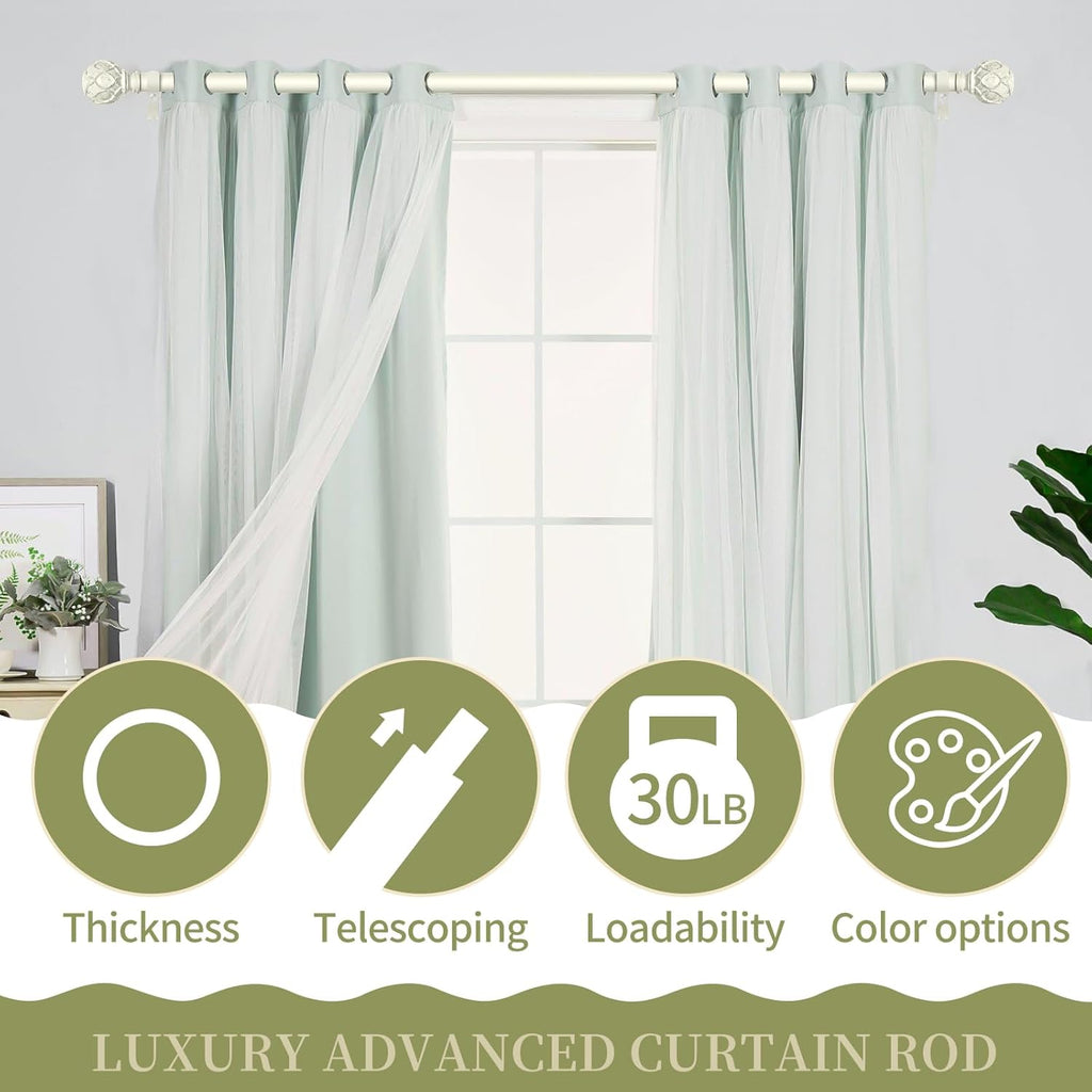 White Farmhouse Curtain Rods for Windows:18-45" Heavy Duty Adjustable Curtain Rod for Bedroom Living Room,Boho Decorative Rustic Drapery Rods with Vintage Coastal Texture Finials,Antique White