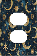Outlet Covers Modern Abstract Sky Blue Gold Moon Sun Star 1 Gang Duplex Wall Plate Decorative Switch Plates Electrical Receptacle Faceplate Light Switch Cover for Bedroom Kids room Decor