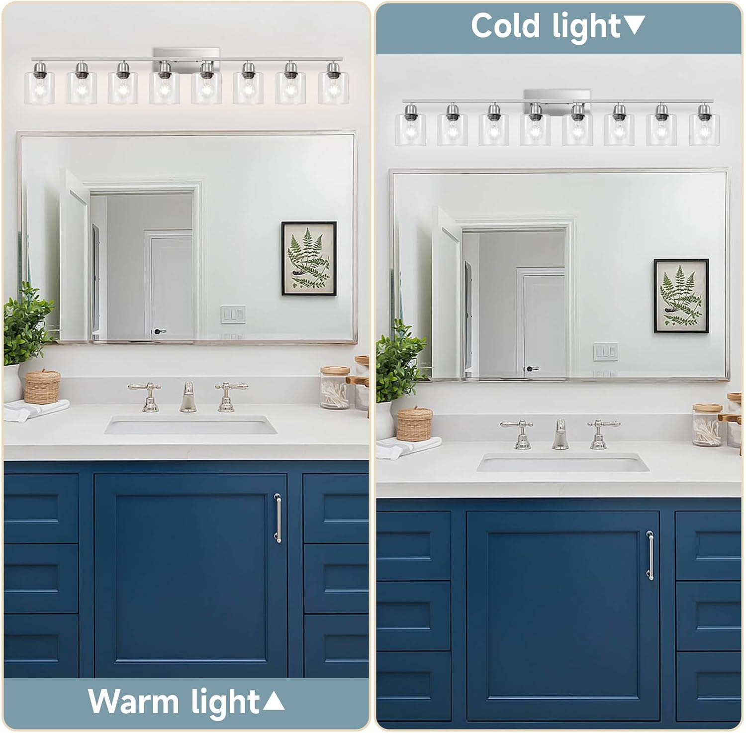 Modern Brushed Nickel 8 Light Bathroom Light Fixtures,52 inch Vanity Lights for Bathroom with Clear Glass for Mirror Kitchen Living Room Hallway Cabinet Porch