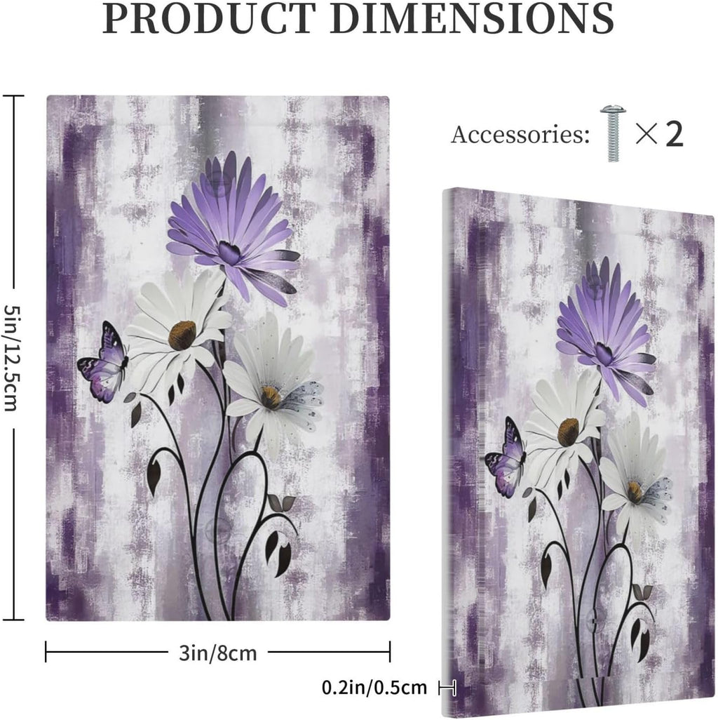 Purple Daisy White Floral Butterfly Flowers 1-Gang No Device Blank Wallplate Electrical Light Switch Covers Decorative Receptacle Face Plate Cover for Bathroom 5 X 3 IN