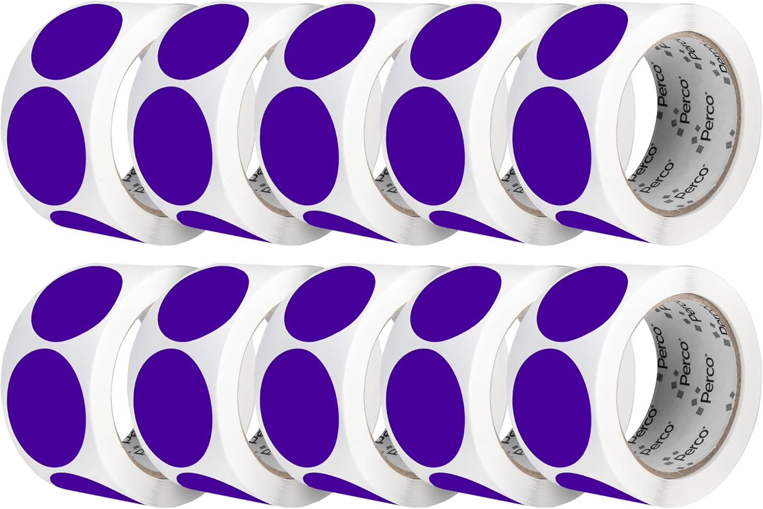 Perco Purple 2-Inch Perforated Circle Dot Sticker Labels — 10 Rolls, 5,000 Round Stickers — with Permanent Adhesive for Organizing, Color Coding, Bin Labeling, Packaging Alerts—Made in USA