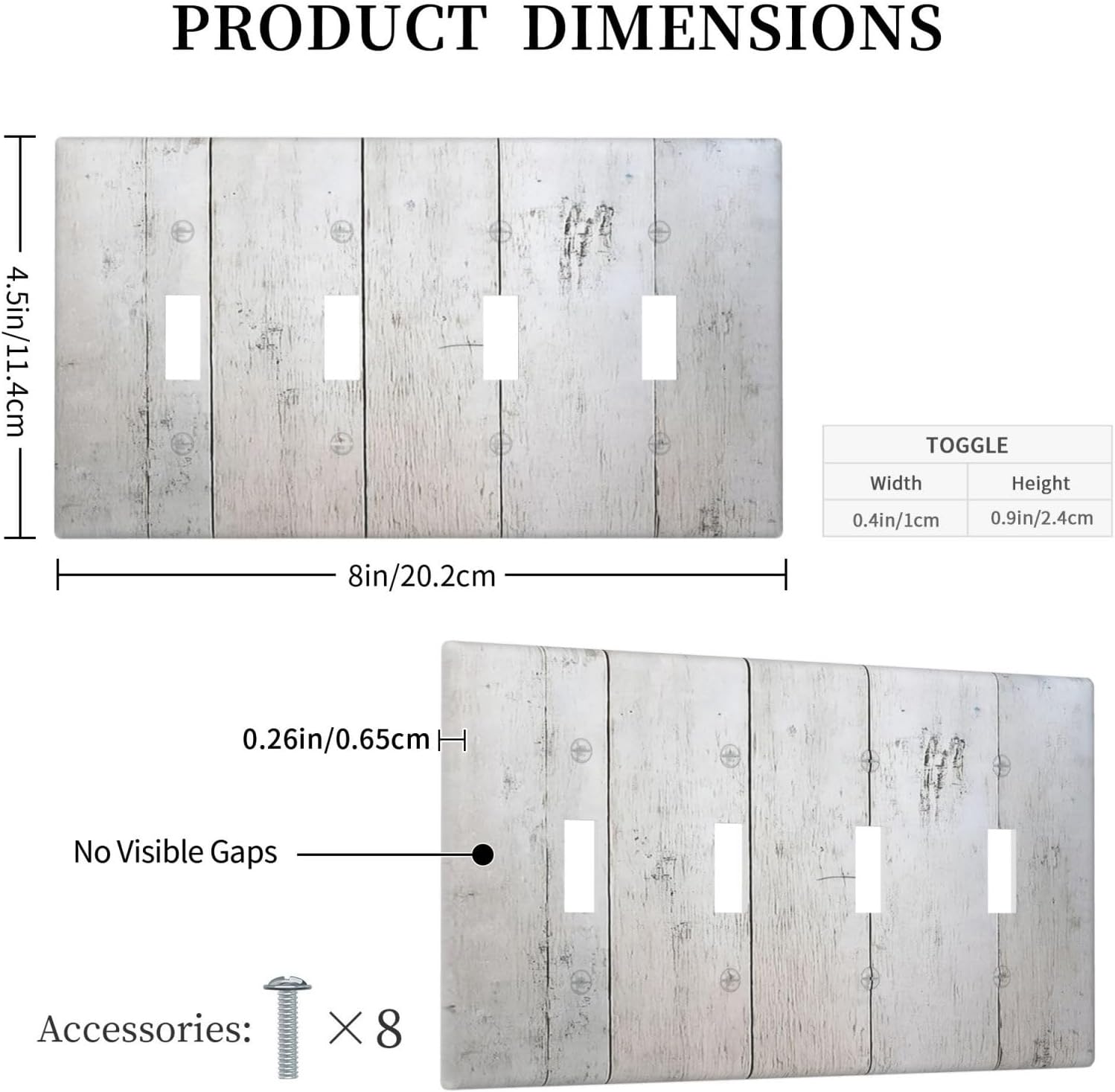 Rustic White Grey Wood Grain Light Switch Covers Quad Toggle 4 Gang Wall Plate Decorative Switch Plates Electrical Faceplate for Bedroom Bathroom Decor