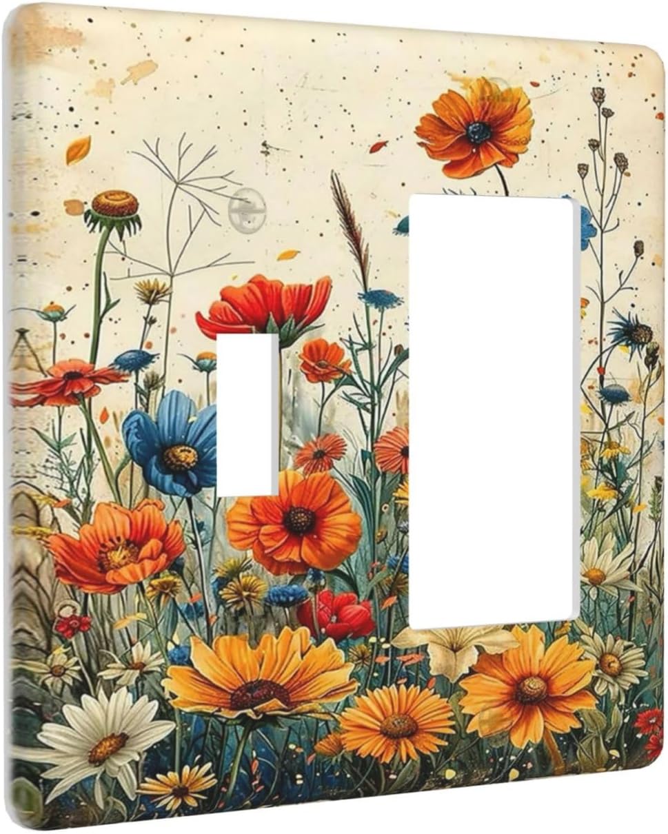 Outlet Covers Colorful Flowers Wildflowers Plants Orange Yellow Blue 1 Toggle 1 Rocker Combo Light Switch Cover Plate Decorative Switch Plate Covers Electrical Wall Plate for Home Farmhouse Decor