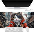 Heated Mouse Pad for Desk 31.5" x 13" – PU Leather Warm Desk Pad with 3 Heat Levels (104°F/113°F/122°F), Plug-in Electric Heating Mat with Auto Shut-Off, Waterproof & Rollable, Pirate Cat
