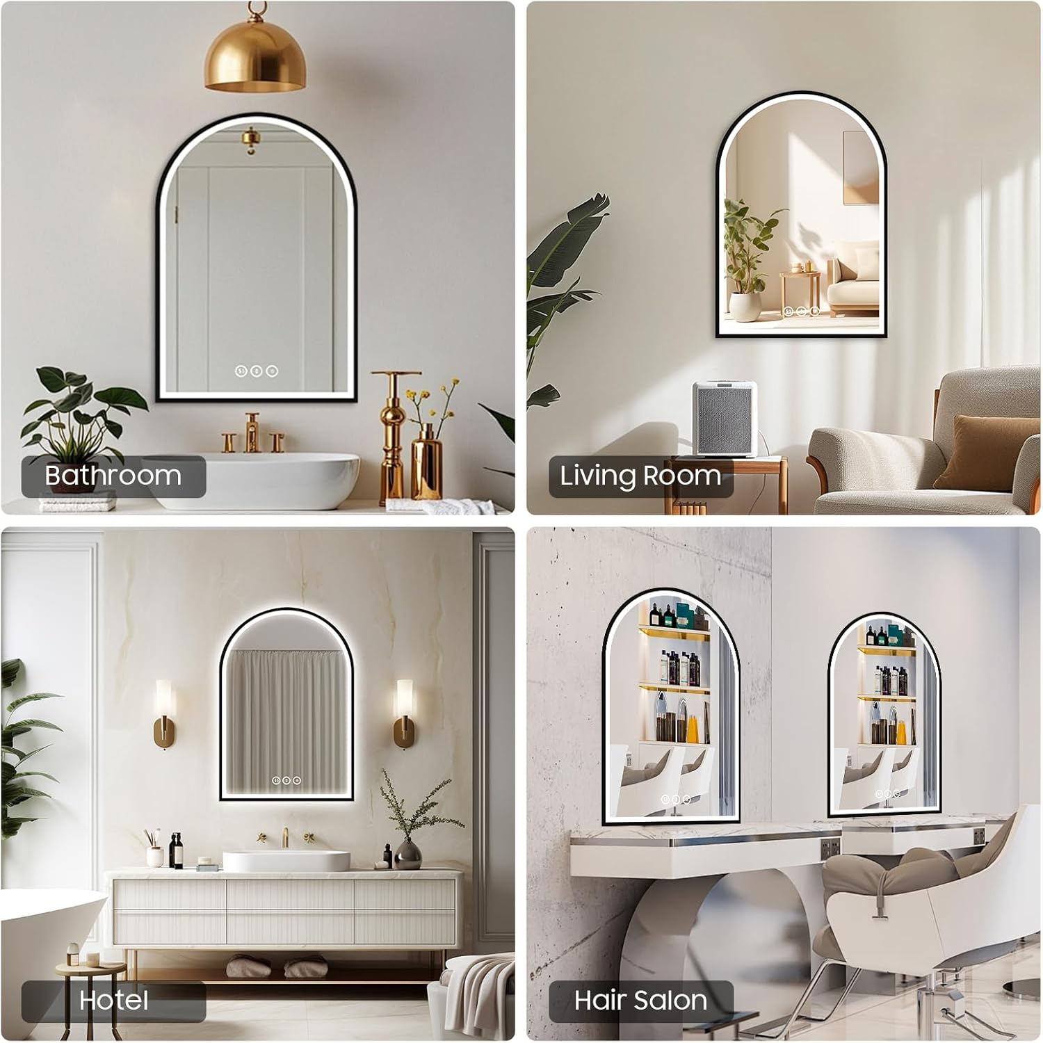 Arch Vanity Mirror with Lights, 24x36 Inch Led Mirror for Bathroom, Wall-Mounted Mirror with Anti-Fog, Memory Function, 3 Color Temperature, Dimmable Led Bathroom Mirror
