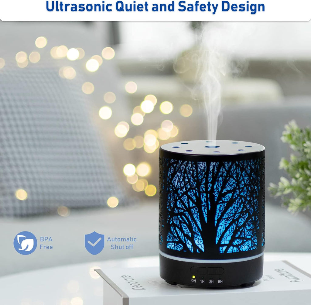 Essential Oil Diffuser Aromatherapy Diffuser -300ml Metal Electric Ultrasonic Cool Mist Oil Diffuser for Large Room with Auto Shut-Off Protection, 4 Timer Setting &7 Colors Night Light for Home Office