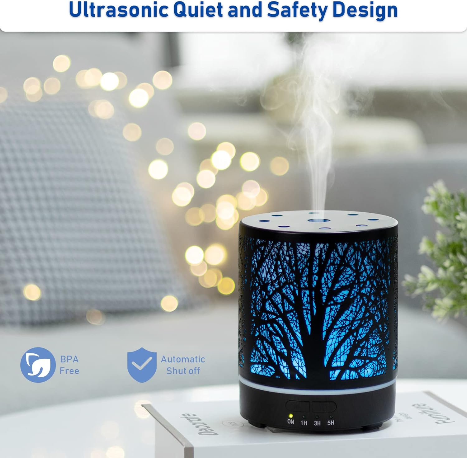 Essential Oil Diffuser Aromatherapy Diffuser -300ml Metal Electric Ultrasonic Cool Mist Oil Diffuser for Large Room with Auto Shut-Off Protection, 4 Timer Setting &7 Colors Night Light for Home Office