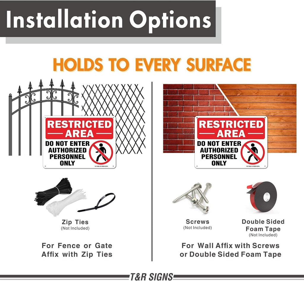 Restricted Area Do Not Enter Authorized Personnel Only Sign - 2 Pack - 10 x 7 Inches Rust Free .040 Aluminum - UV Protected, Waterproof, Weatherproof and Fade Resistant - 4 Pre-drilled Holes