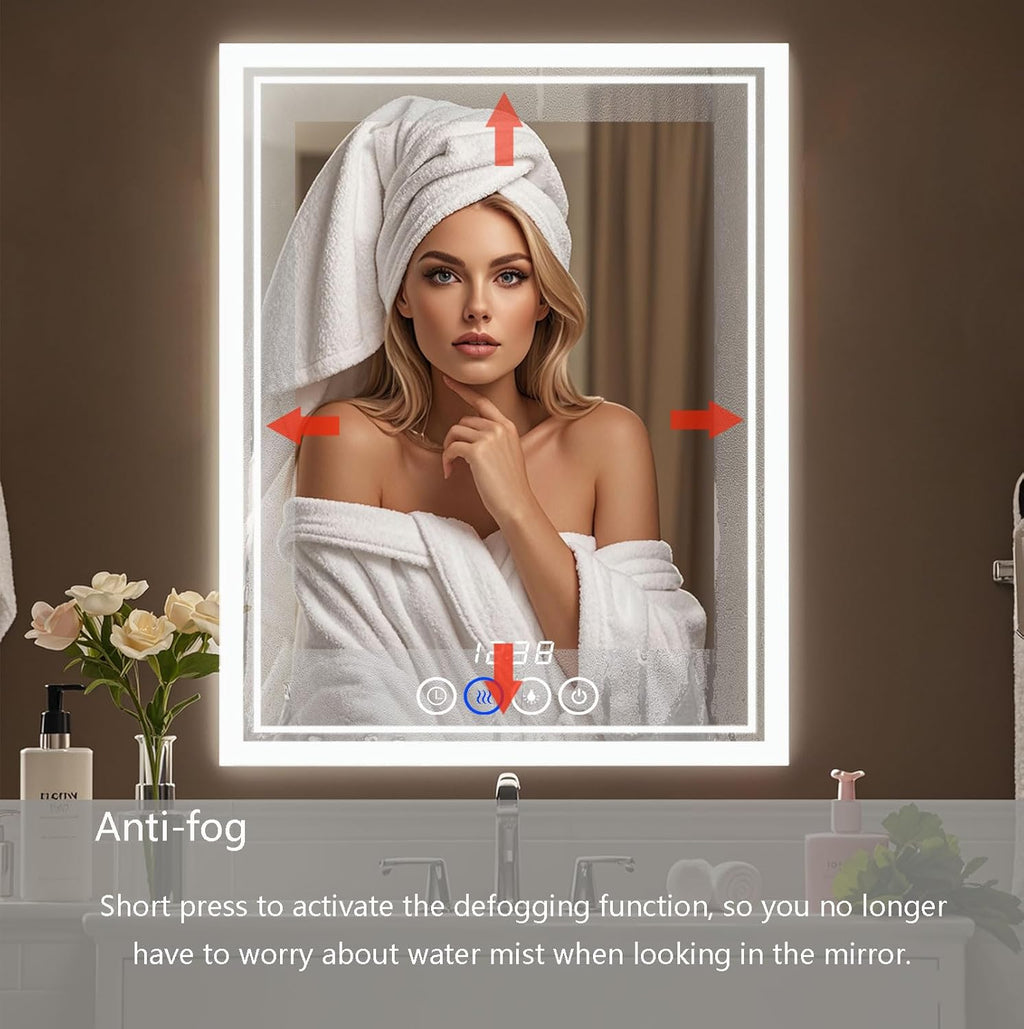 28 x 36 Inch Wall-Mounted Bathroom Mirror with LED-Lights - Frame Vanity Mirrors (28" x 36", Rectangle)