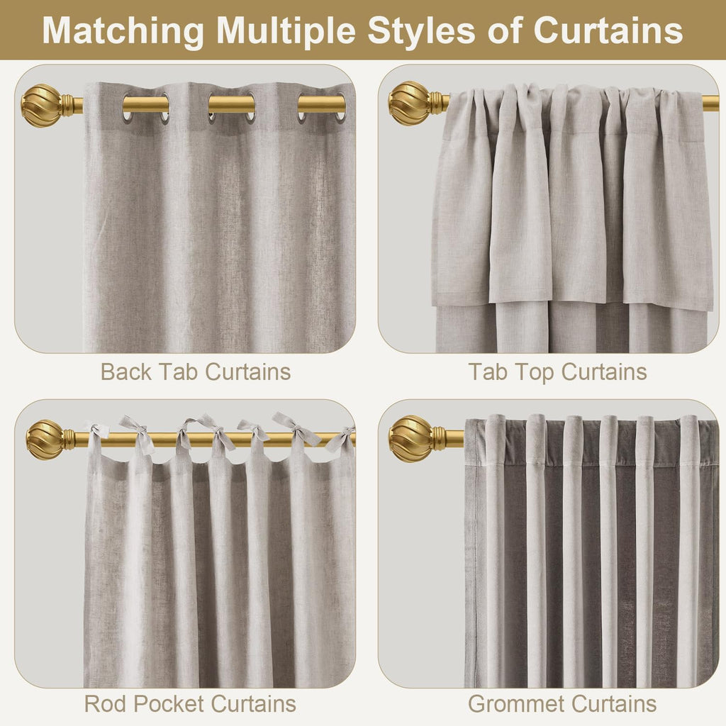 Gold Curtain Rods for Windows 72 to 144 Inch Long Adjustable Window Curtain Rod 7/8" Diamete Heavy Duty with Decorative Finials for Farmhouse Bedroom Living Room Kitchen Outdoor