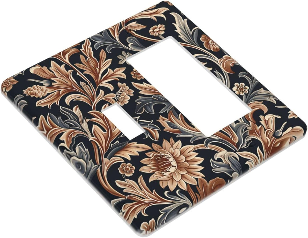 Outlet Covers Vintage Grey Plant Leaves Brown Flowers 1 Toggle 1 Rocker Combination Decorative Wall Plate Electrical Switch Plates Light Switch Cover Plate for Bedroom Home Decor
