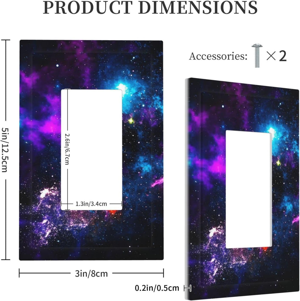 Outer Space Colorful Starry Sky Galaxy Planet Decorative Outlet Covers 1 Gang Single Rocker Light Switch Cover Plate Wall Plates GFCI Faceplate for Bed Room Living Room Decor