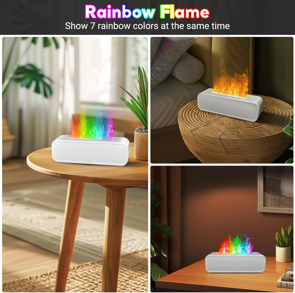 Essential Oil Diffuser, 250ml Flame Oil Diffuser - Aromatherapy Humidifier, Sound Activated Flame Effect, Rainbow Flame, Music Sync, Remote Control - Perfect for Bedroom Home Office Yoga (White)