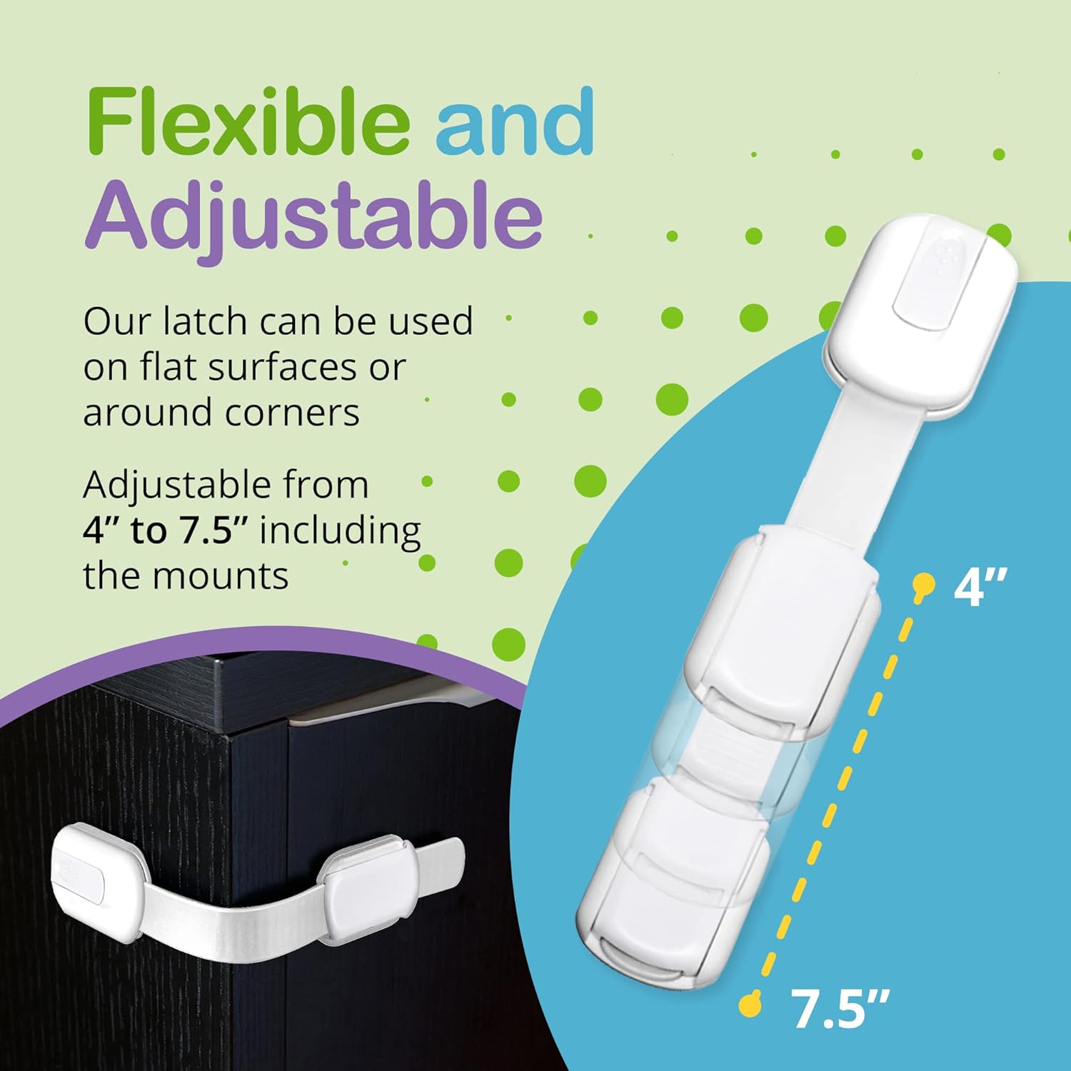 Adjustable & Reusable Child Safety Cabinet Locks & Latches, Baby Proofing Door Window, Cabinet, Toilet, & Refrigerator Lock, Child Safety Strap Locks with Adhesive Pads, Pack of 6, White - Wonderkid