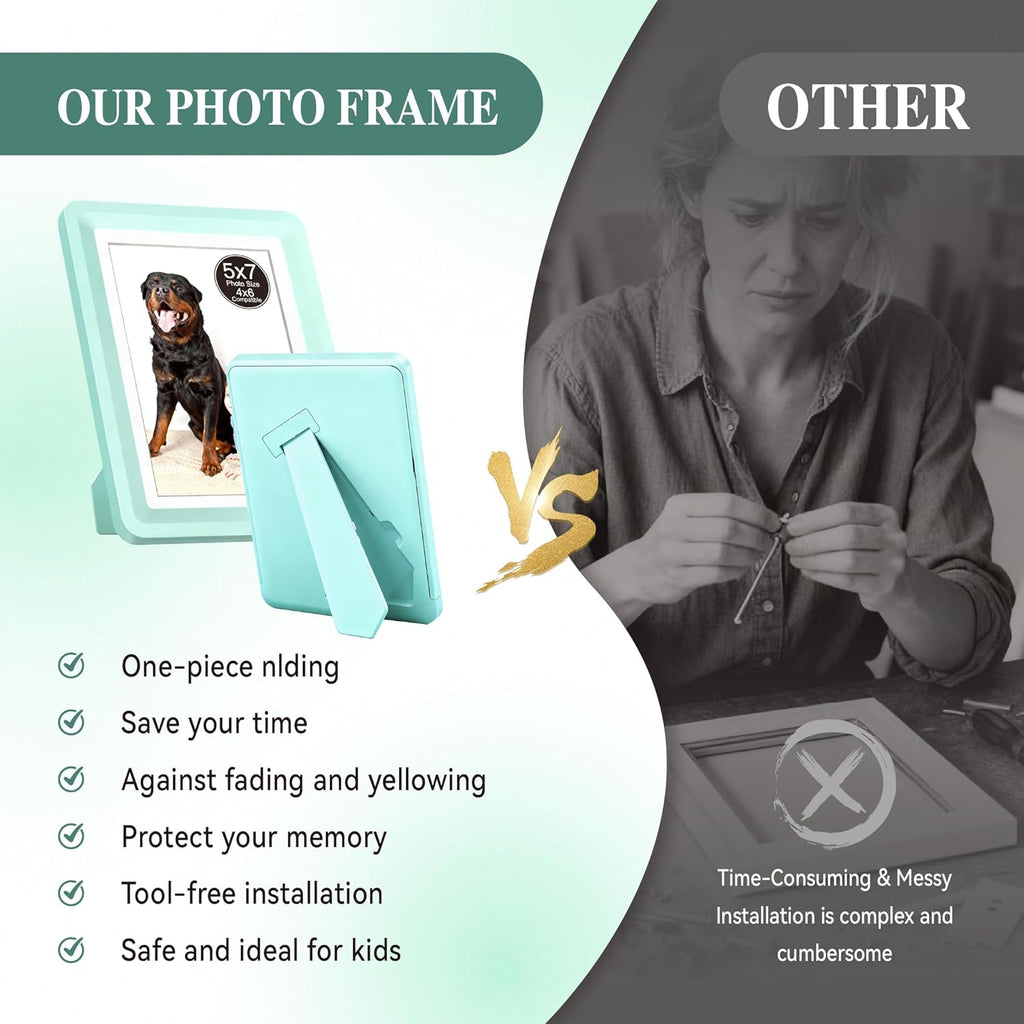 Green 5x7 Picture Frame with Acrylic Front, ABS Frame for 5x7 or 4x6 Photos, Shatterproof UV-Resistant Tabletop Photo Frame, Vertical/Horizontal Display for Home Décor