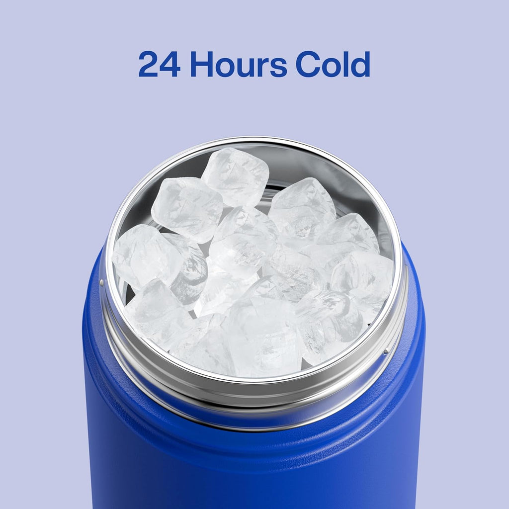 ENCOOL Insulated Water Bottle with Straw Stainless Steel Water Bottle, Leak-Proof, BPA-Free, Double Wall Vacuum Keeps Cold for 24 Hours for Sports, Travel, School (18 oz, Beaucoup Blue)