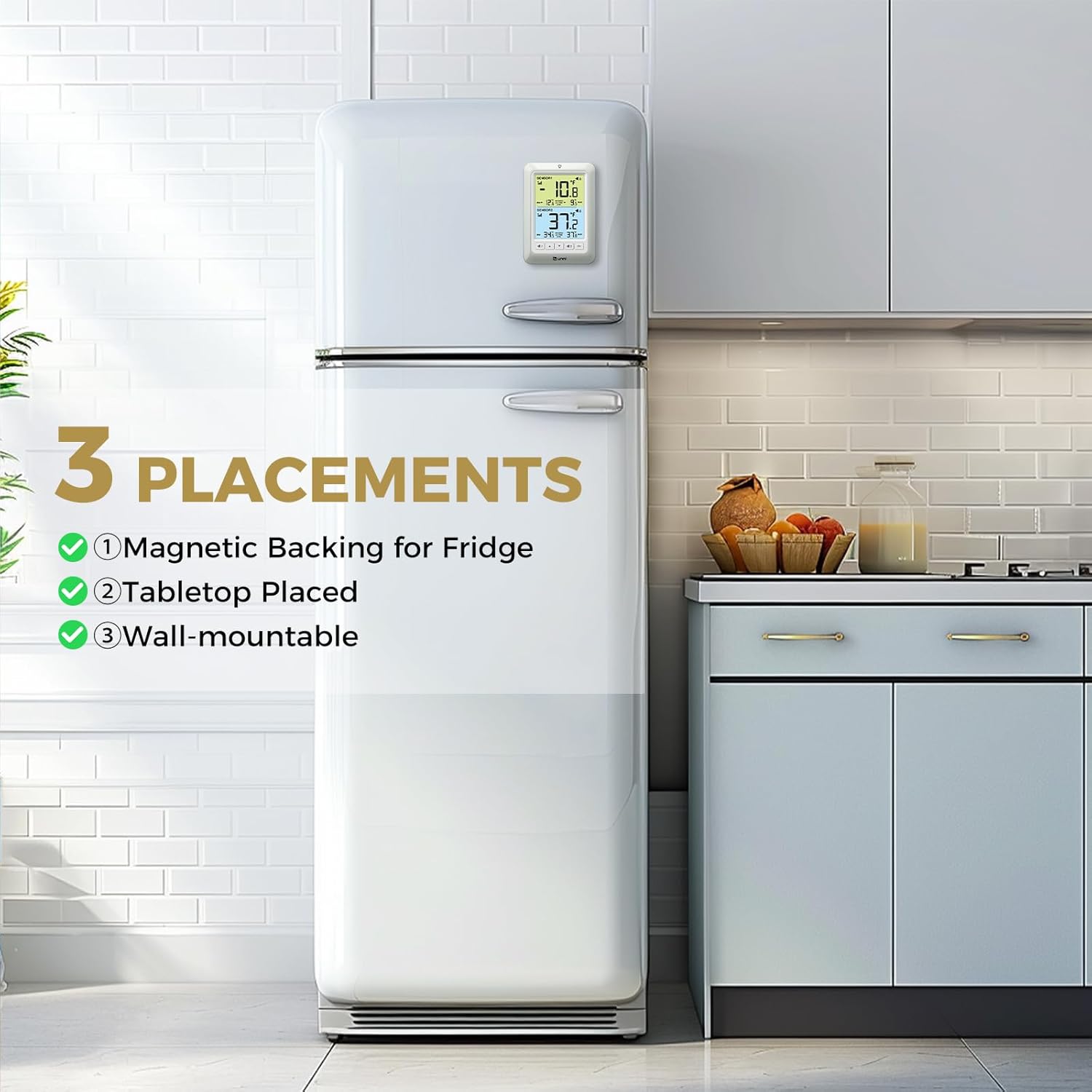 Refrigerator Thermometer with Alarm, Digital Wireless Fridge and Freezer Thermometer, Max Min Temperature Records with Magnetic & Stand Options for Home Restaurant