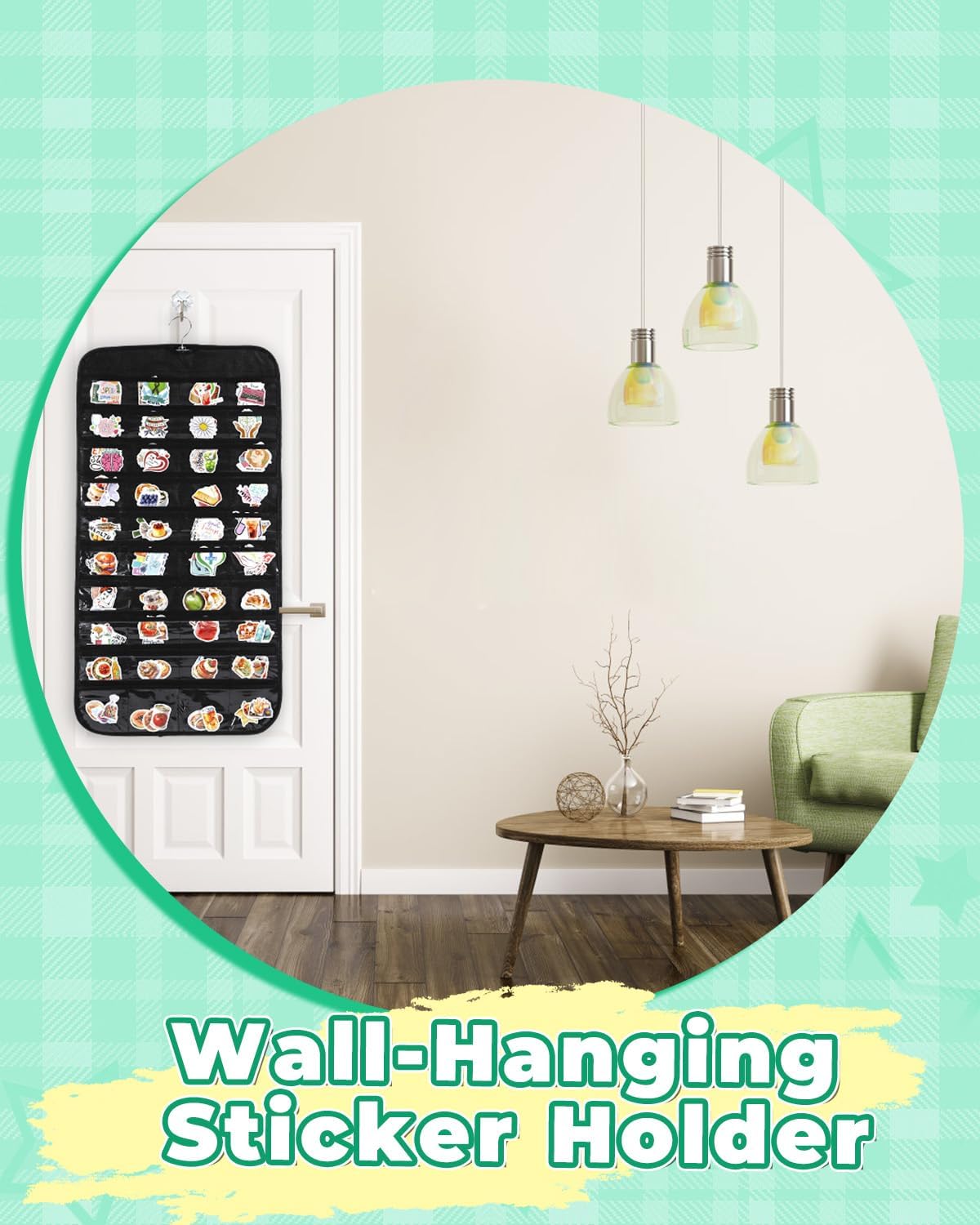 UCEC 2PCS Hanging Sticker Organizer Display Stand Double Sided 80 Pocket Hanging Sticker Chart with Clear Pockets, Wall Sticker Holder for Vendors, Jewelry Organizers and Storage (Black)