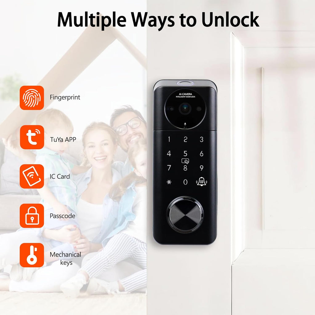 Video Smart Lock with Camera, 5 in 1 Keyless Entry Door Lock with App Control, Built-in WiFi Camera Deadbolt Lock for Front Door, Video Calling (Matte Black)