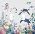 Blue Sea Turtle Ocean Fish Octopus Coral Decorative Switch Plates 2 Gang Double Toggle Outlet Light Switch Cover Wall Plate Electrical Faceplate For Bathroom Kids Room Decor