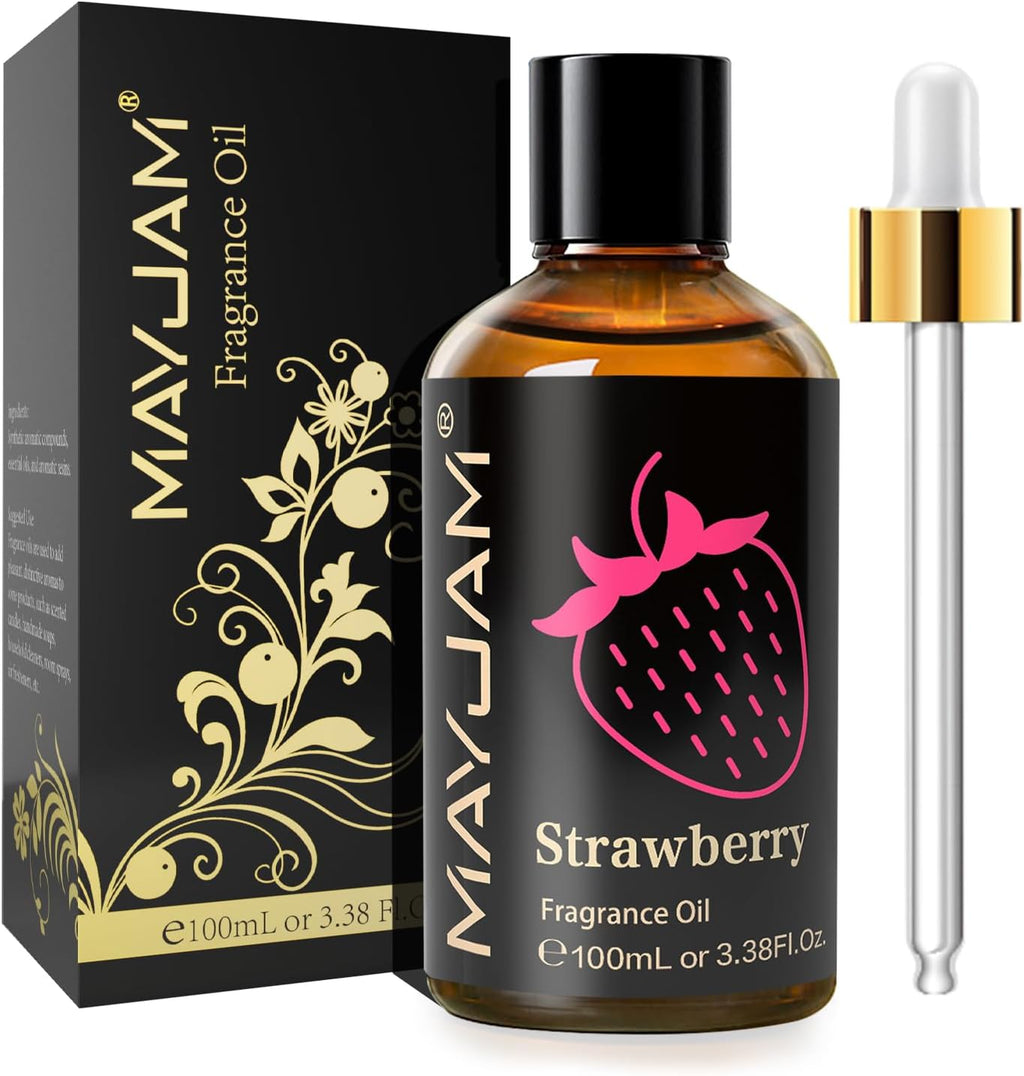 MAYJAM 100ML/3.38FL.OZ Strawberry Fragrance Oils with Glass Dropper, Essential Oils for Diffusers for Home, Long Lasting Scented Oils for Diffusers Soap Candle Making