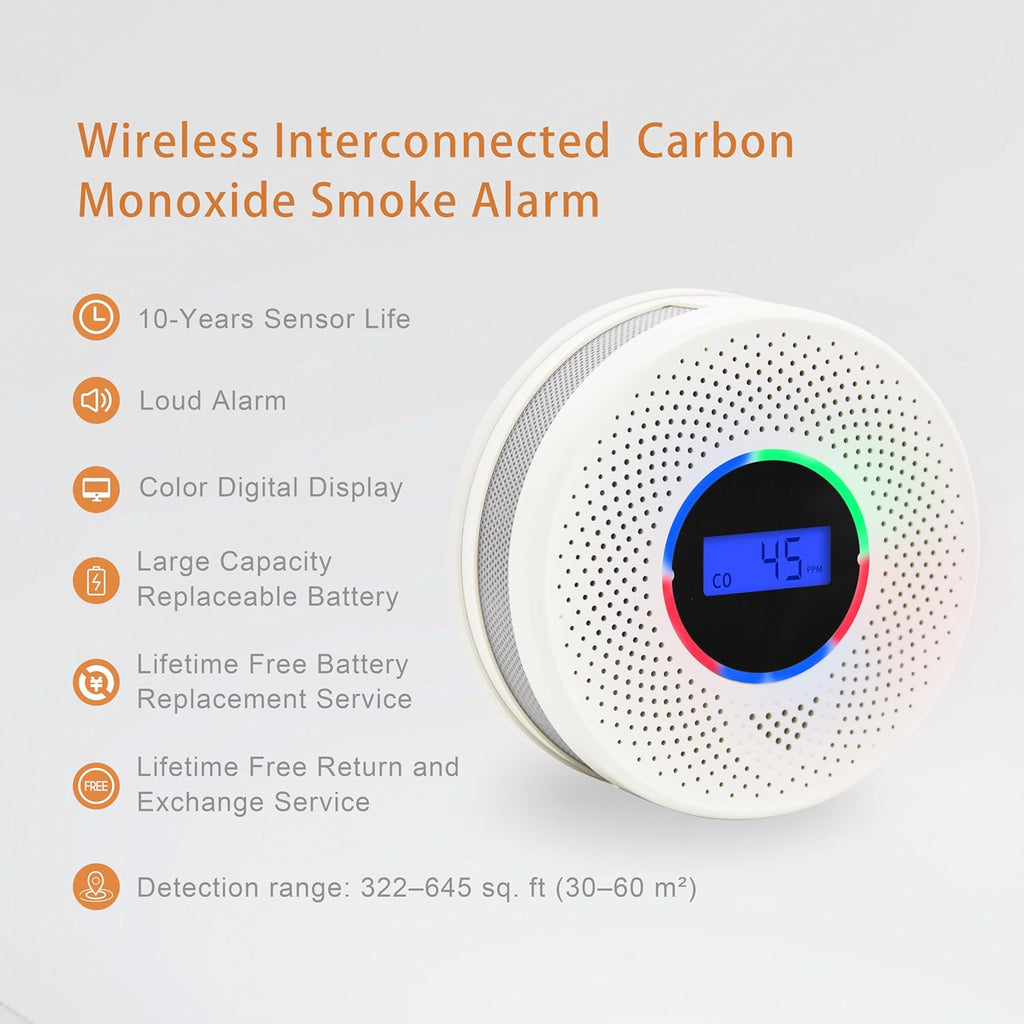 4Pack Upgraded Interlinked Smoke Carbon Monoxide Detector, Battery Powered&Wireless Interconnected Smoke and CO Alarm, Transmission Range of Over 820 ft (Includes Battery)
