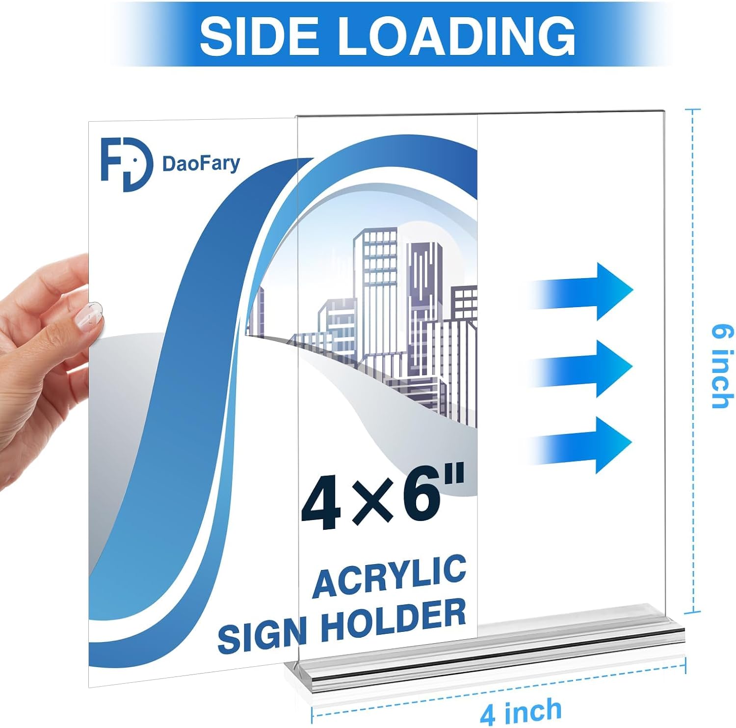 Daofary Acrylic Sign Holder 4 x 6 Inches 4 Pack, Double-Sided Stand up Table Top Paper Holder, Store Sign Holders, Plastic Sign Display for Restaurants, Hotels, Office