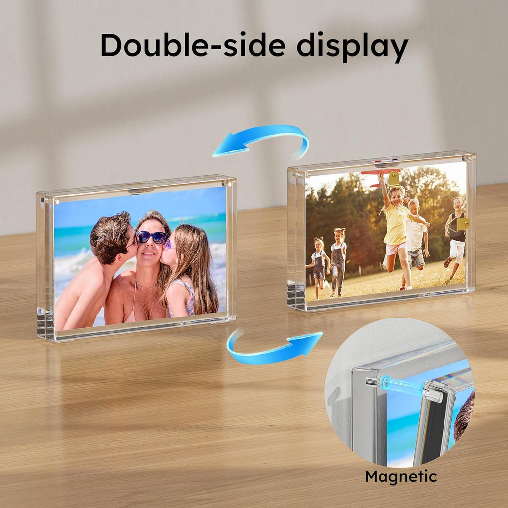 AITEE 5x7 Acrylic Picture Frames 3 Pack 20% Thicker Block, Clear Picture Frames Freestanding Double Sided Magnetic Acrylic Lucite Frameless Transparent Square Photo Frame Gift for Wall and Desktop Display