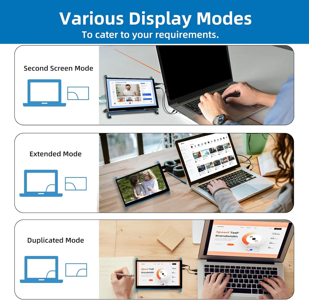 7 Inch LCD Touch Screen, 1024x600 IPS Display with Stand, HDMI Portable Monitor for Raspberry Pi 5/4B/3B+/3B/B+/Zero/400, BB Black, Windows 10 8 7, Free Driver