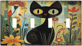 Funny Cat Retro Abstract Flowers Kitten Light Switch Covers Quad Toggle Electrical Faceplate 4 Gang Wall Plate Decorative Switch Plates For Kids Room Bed Room Decor