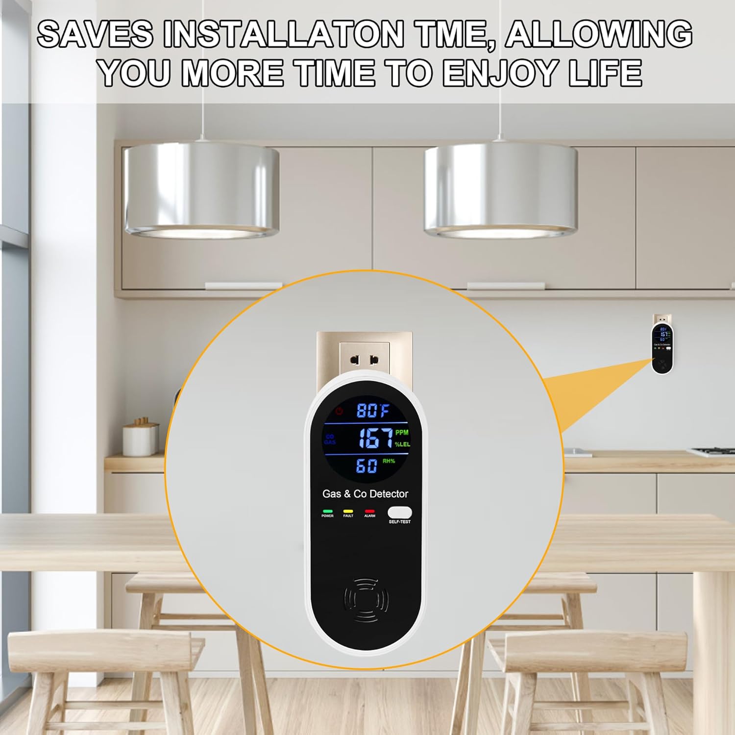 Natural Gas & Carbon Monoxide Detector, Plug in Carbon Monoxide Alarm,Natural Gas Detector,Propane,Methane,4-in-1 Combustible Gas & CO Detector with Fahrenheit(°F) & Humidity for Home,RV,Apartment