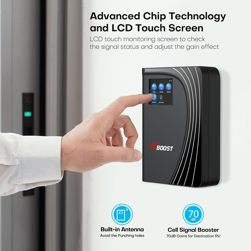 Cell Phone Booster for Home Office, Cover to 8,000 Sq Ft Signal Booster 4G LTE Compatible 5G with LCD Touch Screen 70dB Gain for All U.S. Carriers Verizon, AT&T, T-Mobile, App Support, FCC Approved