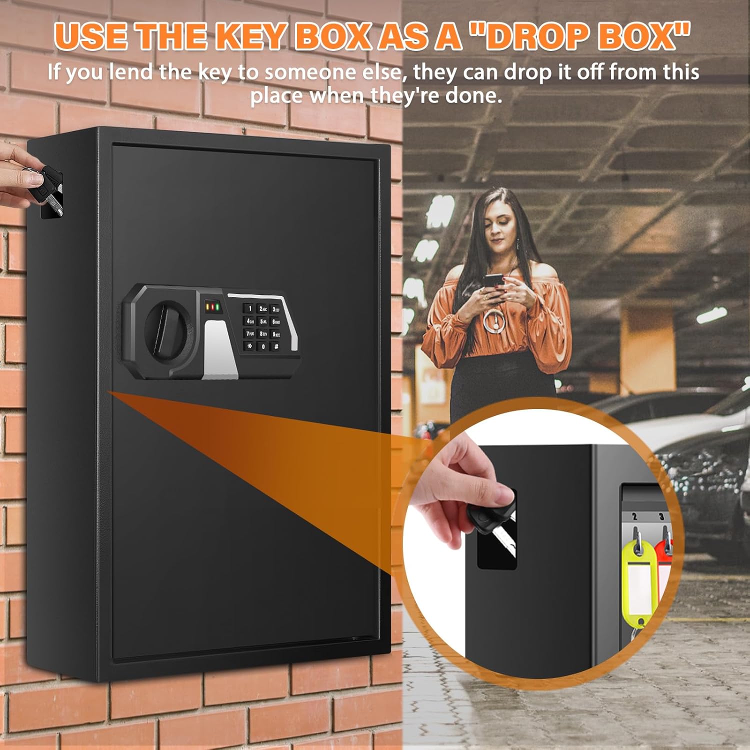 200 Keys Fireproof Key Safe with Hook Plates and Key Tags, Anti-Theft Key Lock Box Wall Mount with Combination Lock, Heavy Duty Key Box Key Cabinet Key Organizer for Home Office Garage
