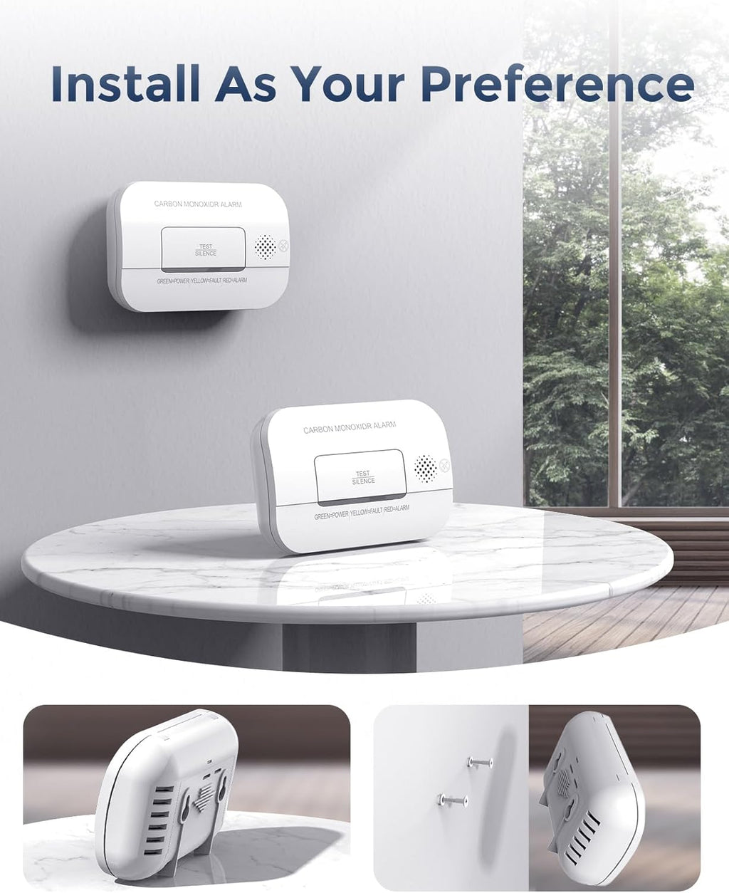Ecoey Carbon Monoxide Detectors, 10-Year CO Detector with Human Alarm Sounds and Test Button, Carbon Monoxide Alarm with Electrochemical Technology and Low Battery Signal for Home, FJ127, 4 Packs