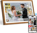 Frameo 10.1" Digital Picture Frame with 32GB Memory WiFi Electronic Photo Frame Wood HD Touch Screen Auto-Rotate Slideshow Wall Mountable Share Photos/Video Remotely Anywhere(Warm Wood)