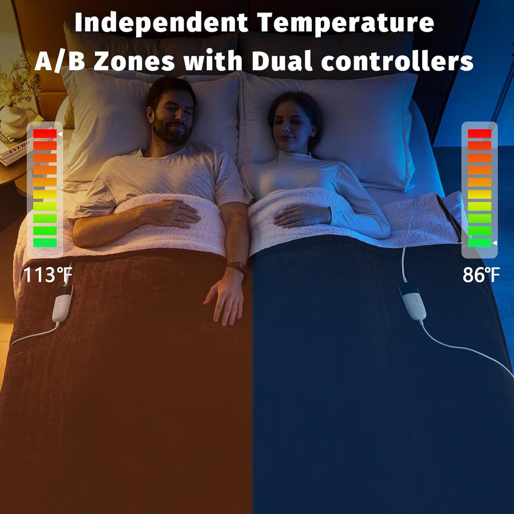 Heated Electric Blanket King Size - 90" x 100" Heating Blanket with Dual Control, 10 Heating Levels & 8 Hours Auto Off, Soft Warm Flannel Blanket, Christmas Birthday Gifts for Senior Grandma