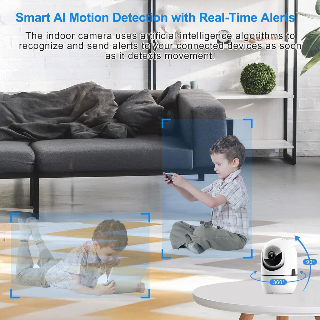 Indoor Security Camera, 5G & 2.4GHz Dog/Puppy/Pet WiFi Security Camera with Phone App, 360° Pan/Tilt Home Cameras Indoor, Smart AI Auto Tracking & Night Vision, US Cloud Storage (2Pack)