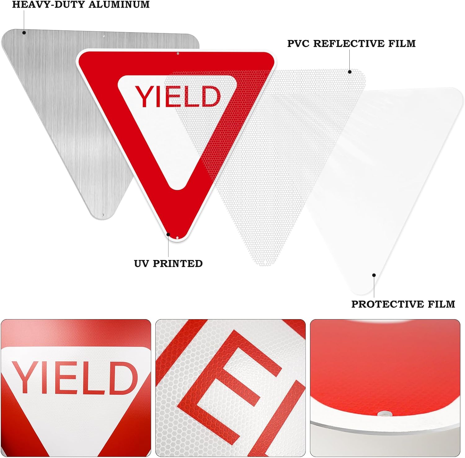 Yield Sign 30 × 30 Inch Engineer Grade Reflective Aluminum Waterproof Fade-Resistant Red Yield Safety Sign with Pre-Drilled Holes for Road Driveway Street