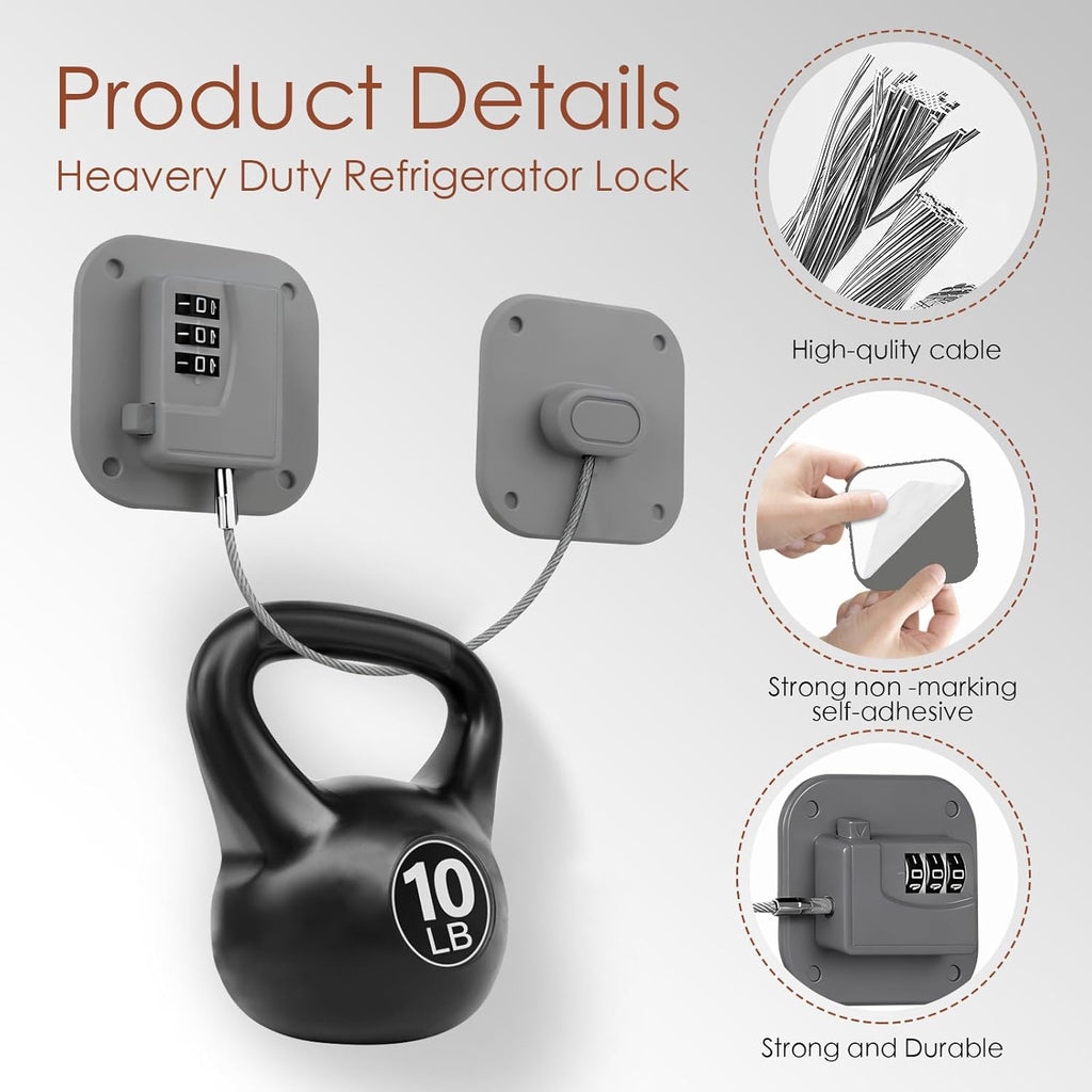 Refrigerator Lock, Combination Lock for Refrigerator Cabinets, Drawers, Heavy Duty Fridge Lock, Easy Install No Keys Needed (Gray-2Pack)